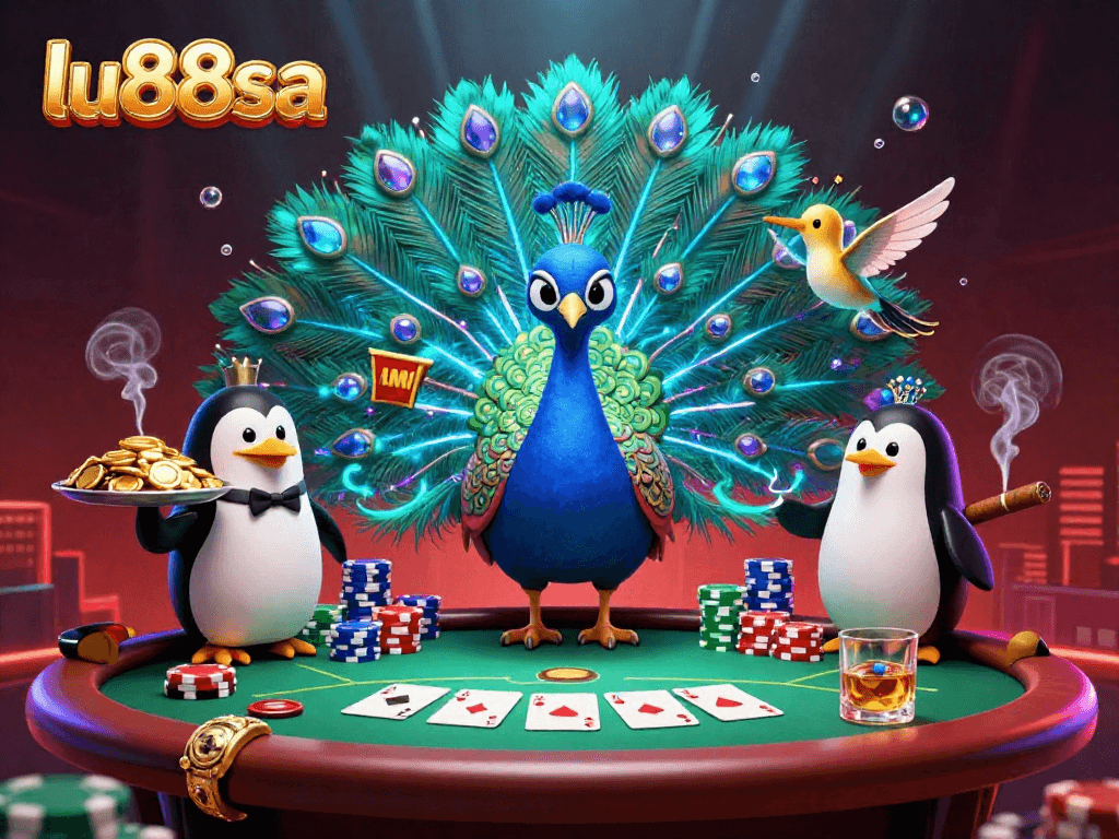 Engage with lu88sa's immersive poker experience, showcasing vibrant characters and dynamic gameplay elements.