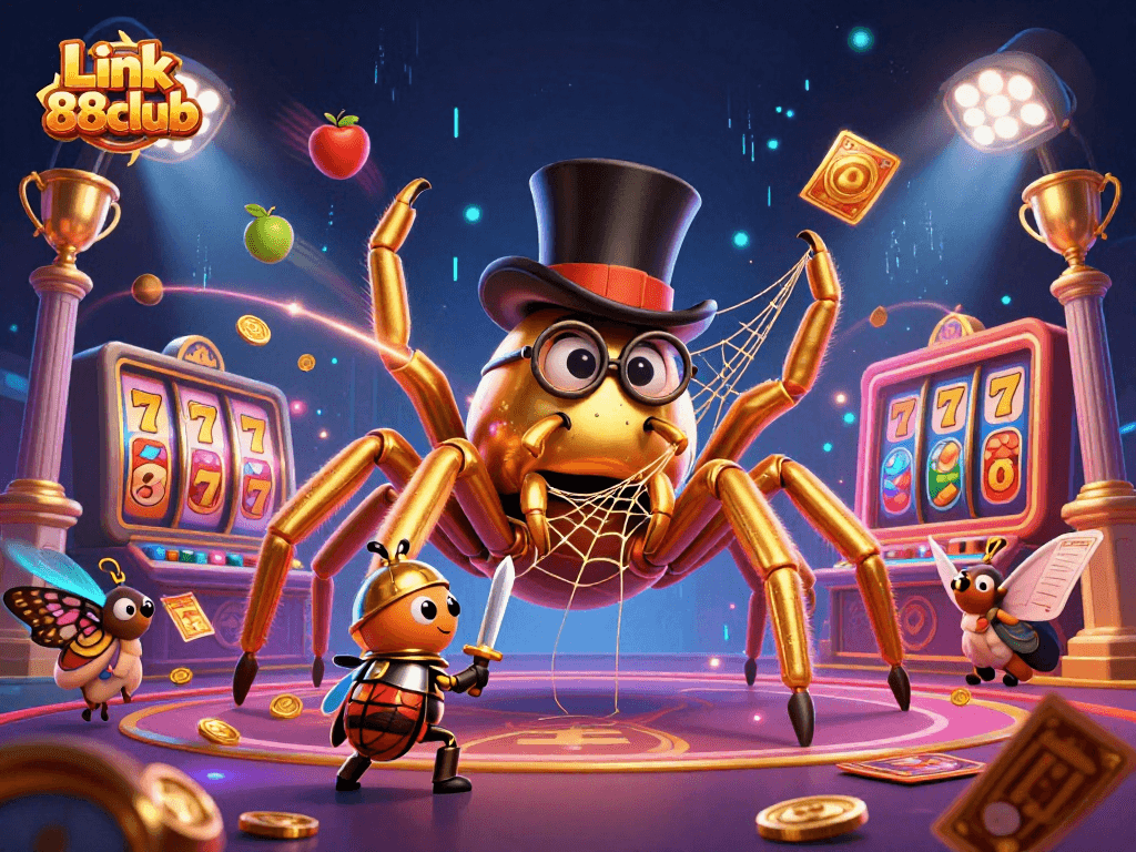 Experience the thrill of Link 88club with dynamic casino visuals featuring golden tarantula and beetle knight.