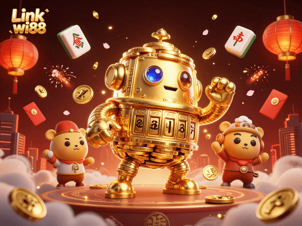 Experience thrilling moments at Link wi88 while enjoying a vibrant online casino atmosphere filled with gold coins and festive artifacts.