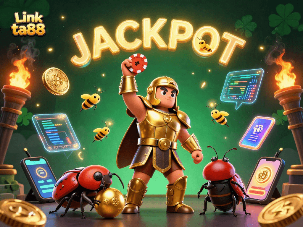 Experience the thrill of winning with the Link ta88 casino featuring vibrant characters and crypto elements.