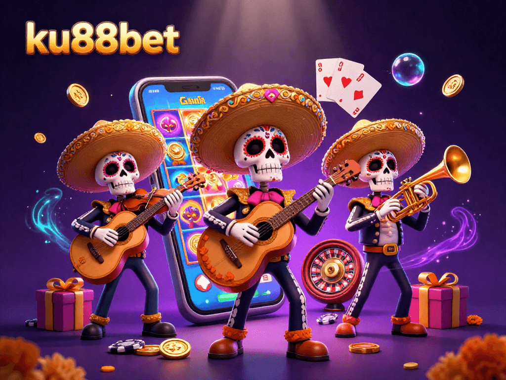 Engage in the thrilling atmosphere of ku88bet with mariachi skeletons and vibrant gaming elements.