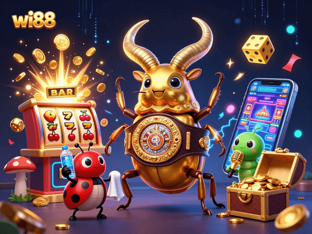 Experience the thrill of casino games with wi88 as action-packed characters and vibrant gaming elements collide.