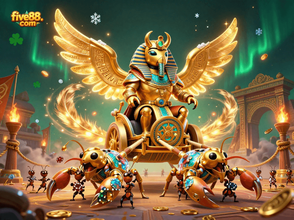 Experience thrilling gameplay at five88. com with a golden scarab in a dynamic 3D casino scene.