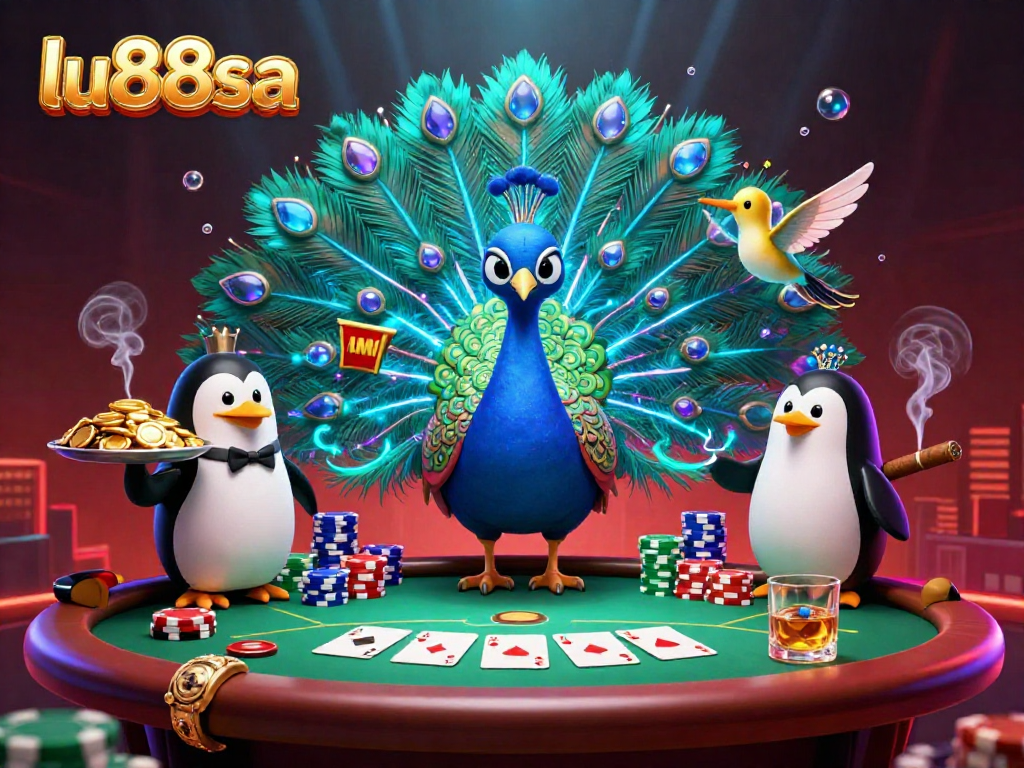 Engage with lu88sa's immersive poker experience, showcasing vibrant characters and dynamic gameplay elements.