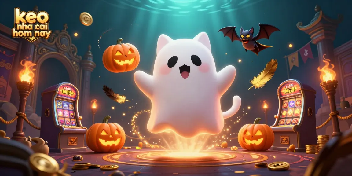 Engage in thrilling games with keo nha cai hom nay featuring a ghost cat in a vibrant haunted casino scene.