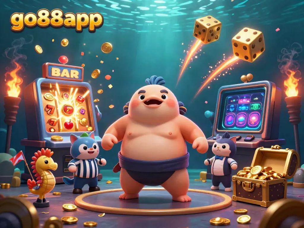 Experience the excitement of go88app with vibrant underwater casino illustrations, showcasing dynamic gaming elements.